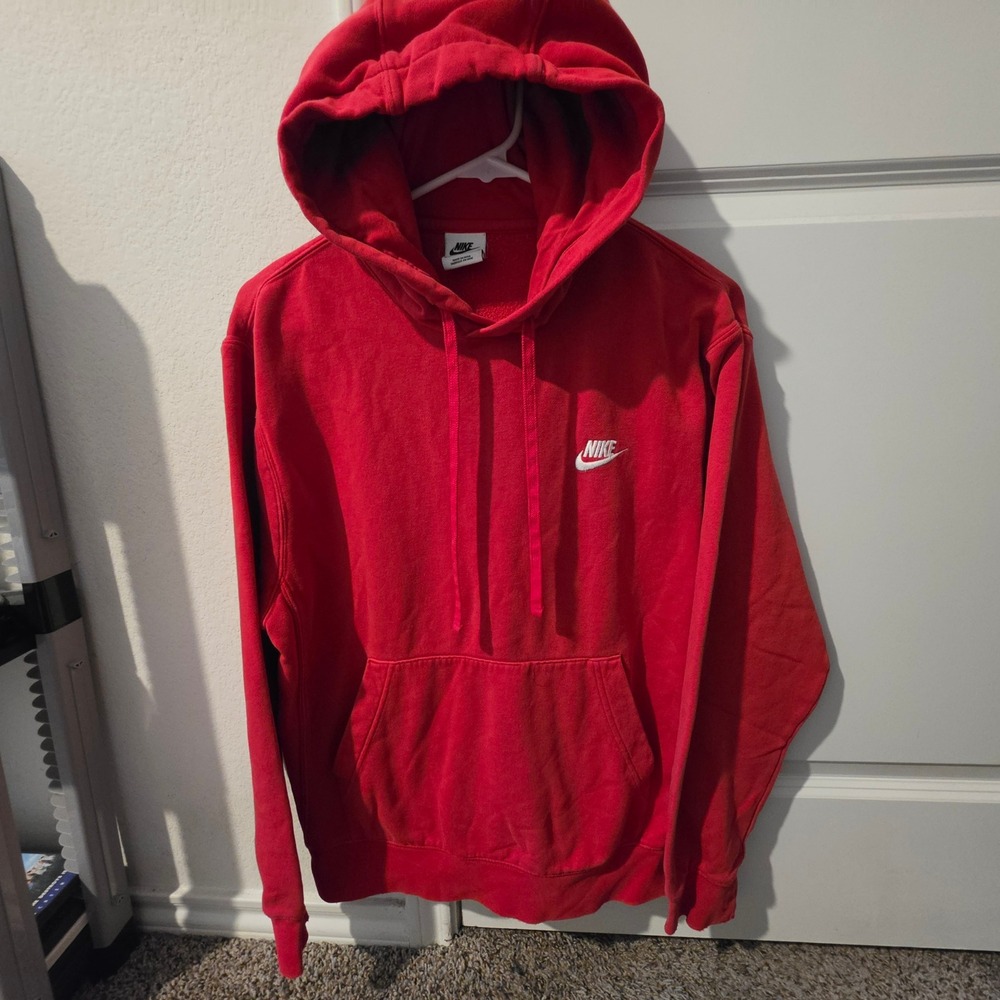 Nike Mens Sportswear Club Fleece Pullover Hoodie Red White Logo Small BV2654-657 - Picture 2 of 7